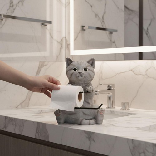 Wall mounted cat toilet paper - mounted,