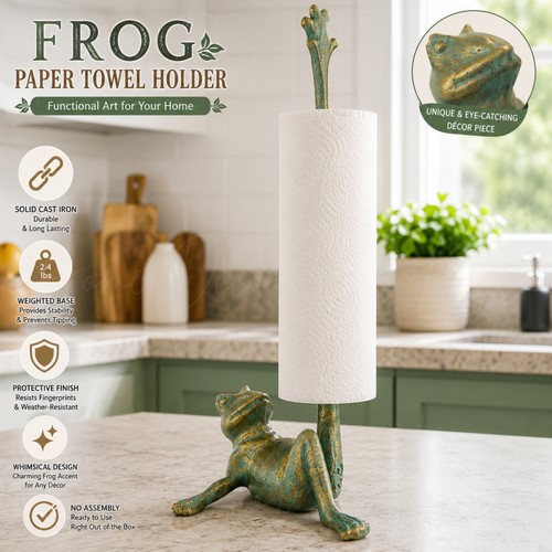 Whimsical frog cast iron - iron, paper